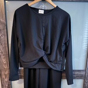 Lovely🖤 Melody- Solid textured long sleeve Pant set with twist knot detail